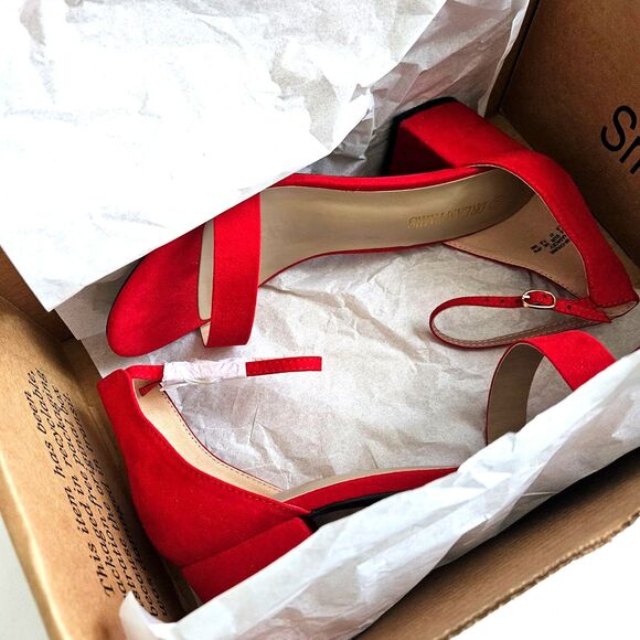 Dream Pairs Red Velvet Suede Strappy Low Chunk Heel Pump Sandal Womens 9.5 NEW - Picture 15 of 16